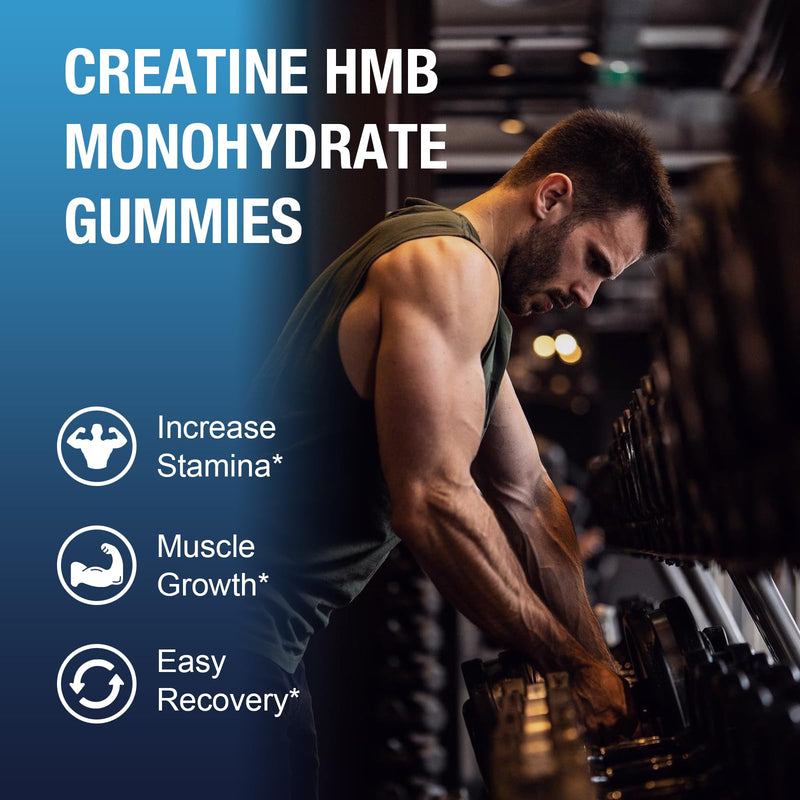 2 Pack Creatine HMB Monohydrate Gummies, Contains Vitamin B6, B12 and L-Taurine,Creatine Gummies for Men & Women, Promote Muscle Growth, Blueberry Flavor Supplement 90 Count (Pack of 2)