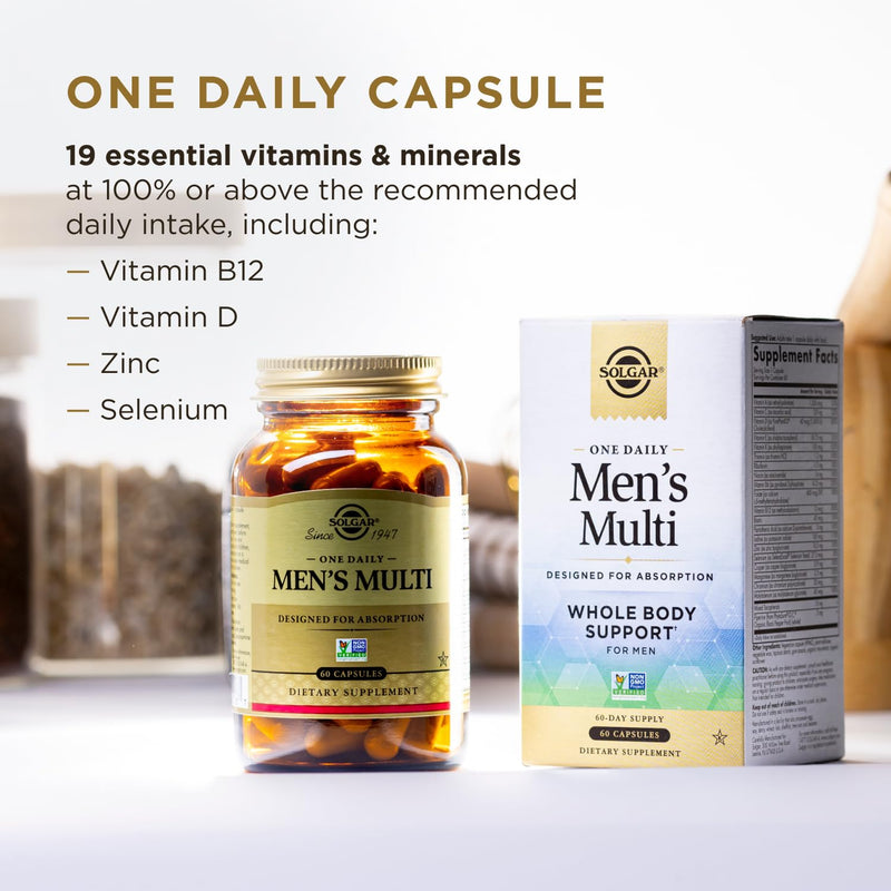 Solgar One Daily Men's Multivitamin Whole Body Support, 60 Servings | Supplement, Highly Absorbable Delayed Release One Daily Multi Vitamin Capsules - Immune Heart Energy Stress & Muscle Health