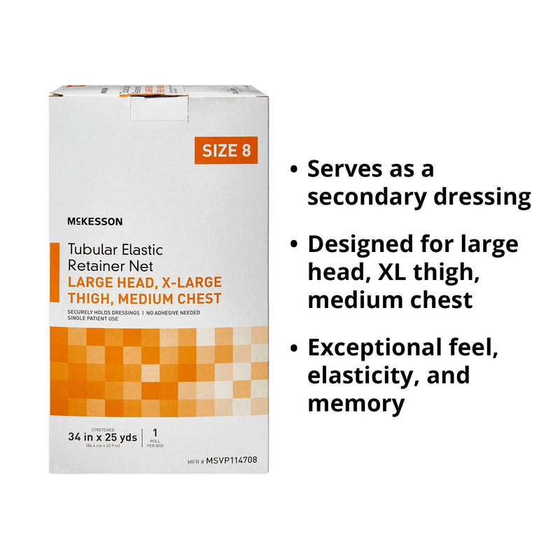 McKesson Tubular Elastic Retainer Net Dressing, Non-Sterile, Head, Thigh, Chest, Size 8, 34 in x 25 yd, 1 Count, 1 Pack Size 8 1 Count - BeesActive Australia