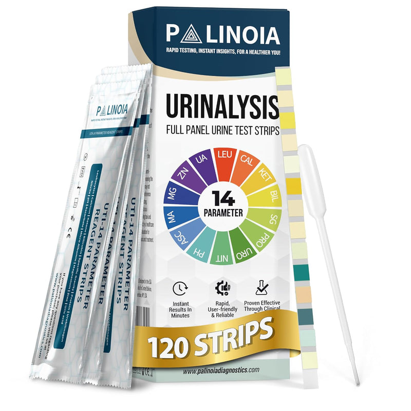 Palinoia 14-in-1 Full Panel Urine Test Strips for Urinalysis, 120 Count