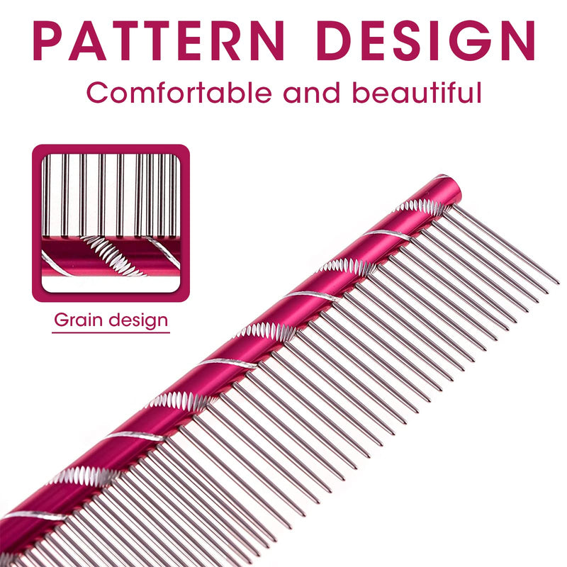Dog Comb By MEKBOK - Grooms Cats As Well - For Medium to Thick Coats - 8 Inch Length - Rounded Spine - Grooming Tool for Mats and Shedding Red - BeesActive Australia