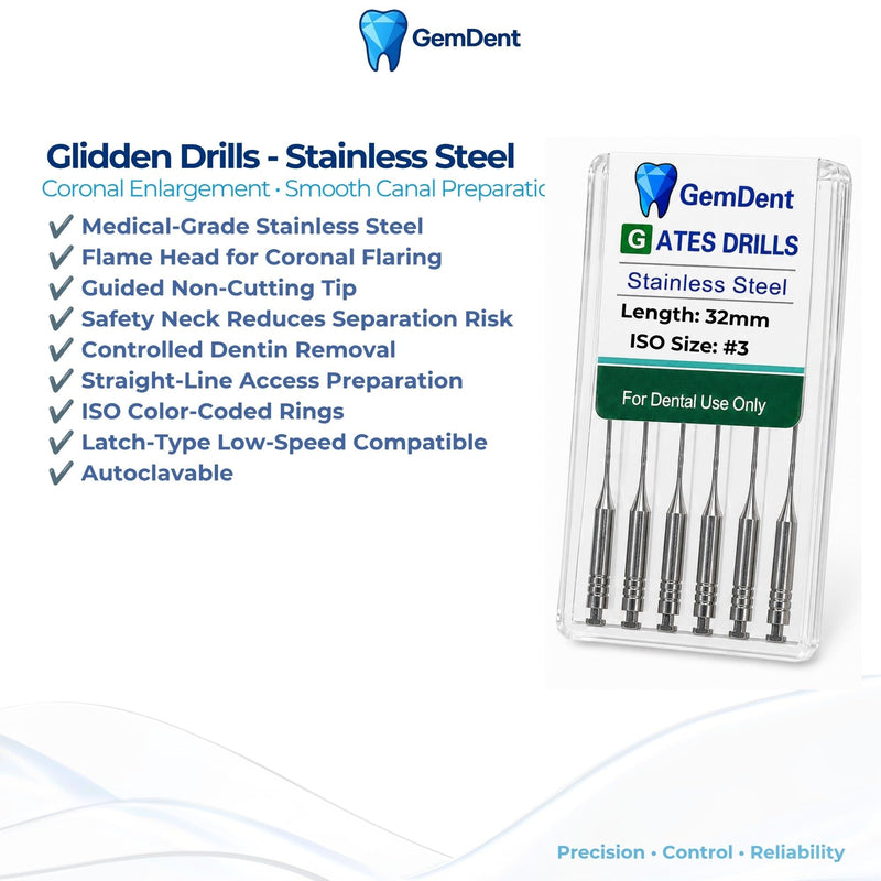32 mm Size #3 Gates Glidden Drills Stainless Steel, Pack of 6 32MM #3