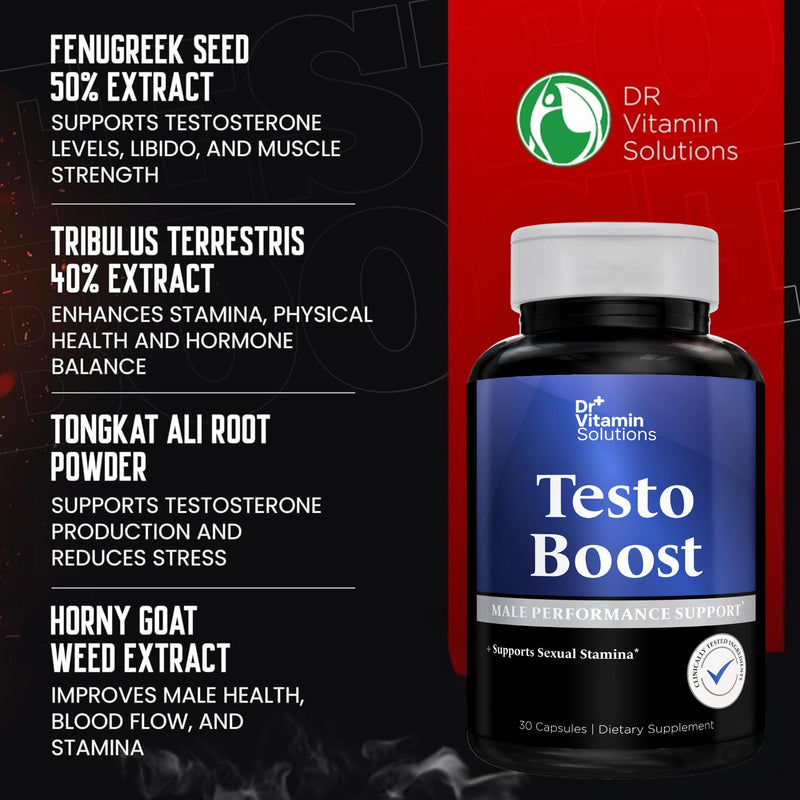 Testosterone Booster Supplement for Men - Tongkat Ali, Once Daily Formula | Horny Goat Weed, Fenugreek, Tribulus, Maca - Energy, Stamina & Libido Support, Strength & Endurance, Non-GMO, 30 Capsules 30 Count (Pack of 1)