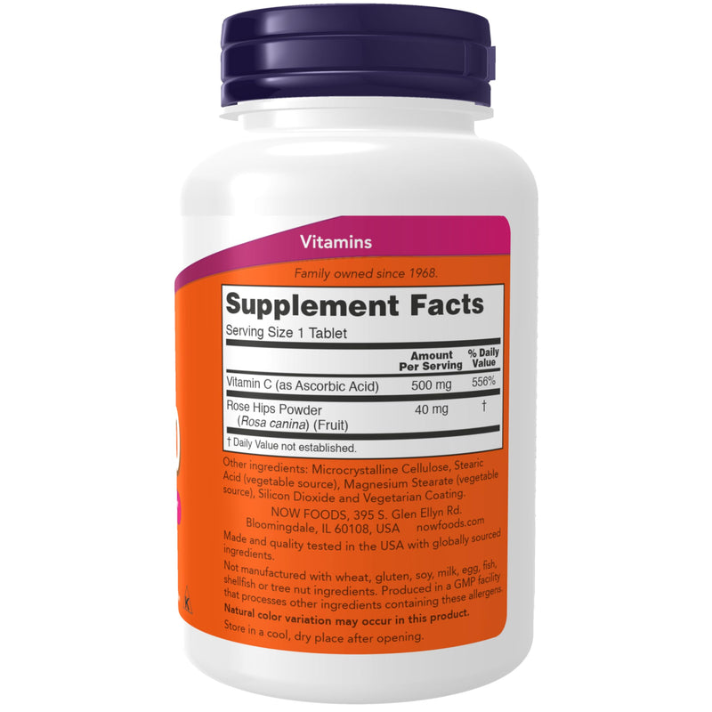 Now Supplements,Vitamin C-500 with Rose Hips,Antioxidant Protection*,250 Tablets,(Pack of 2) 250 Count (Pack of 2)