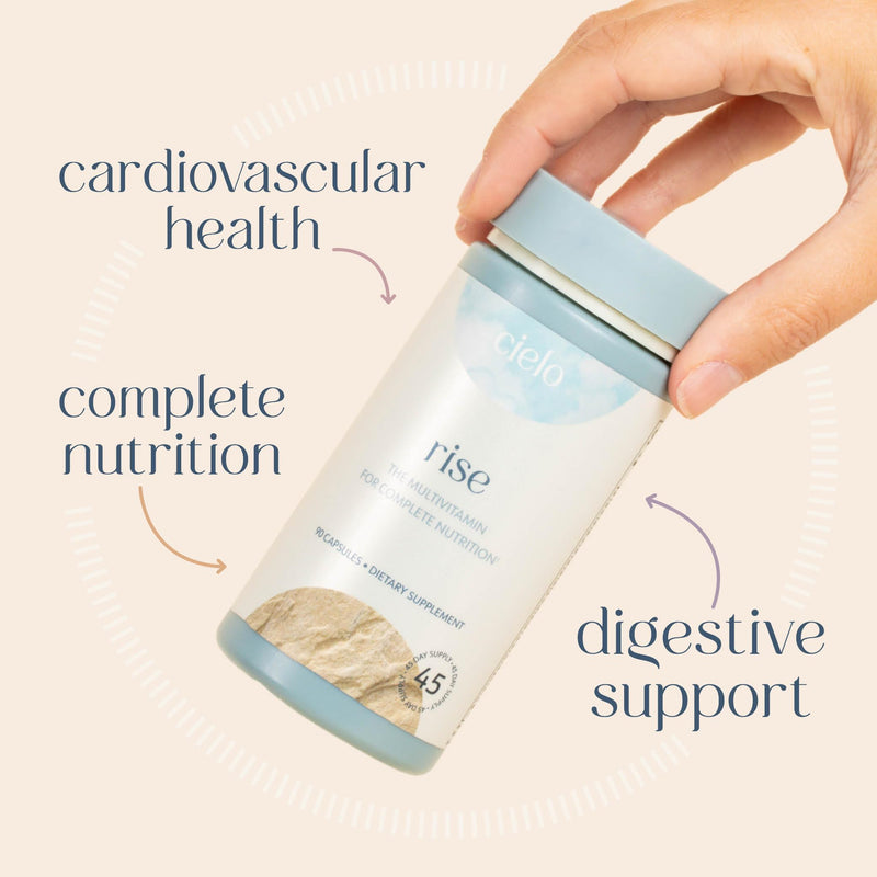 Cielo Rise Multivitamin for Women and Men - Vitamin A, C, D3, E K2, & More - Magnesium Glycinate, Citrate, and Malate for Digestive Support - Complete Daily Nutrition (45 Day Supply)