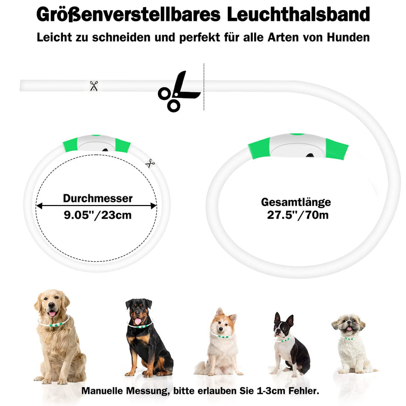 Nepfaivy Luminous Dog Collar USB Rechargeable - Waterproof Dog Collar Luminous with 3 Lighting Modes, Length-Adjustable LED Collar for Small, Medium and Large Dogs (Green) Green - BeesActive Australia