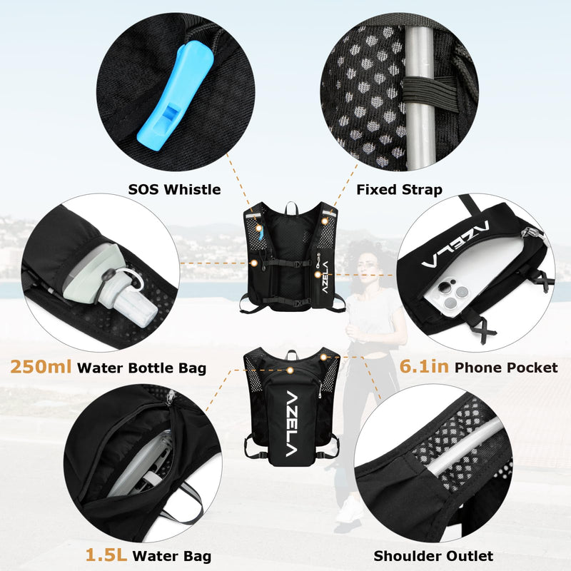 YAPJEB Lightweight Hydration Pack Backpack Vest, Optional 1.5L 2L BPA Free Water Bladder - Leakproof Breathable for Men Women Running Hiking Cycling Marathon 01 Black(Only Vest) - BeesActive Australia