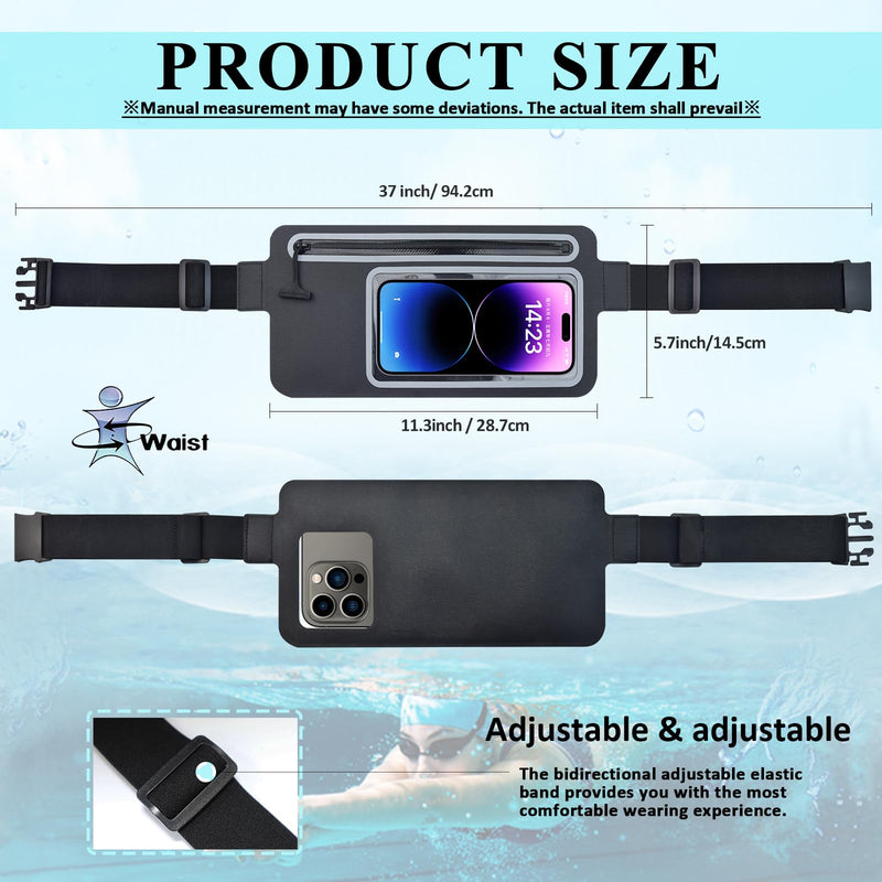 Black Fanny Pack for Women Waterproof Dry Bag for Paddle Boarding Men Kayak Snorkeling Swimming Boat Float Beach Travel,Water Proof Waist Bag Fit Phone iPhone Pro Max Running Belt Pouch Bags 02-100% Waterproof With Clear Window