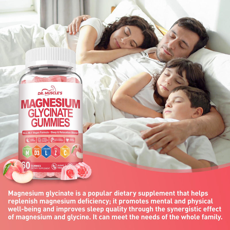 Magnesium Glycinate Gummies - Magnesium Gummies Complex for Kids & Adults | 421mg Magnesium - L-Threonate, Vitamin D3, Zinc, CoQ10, L-Theanine, Sugar-Free, Relaxation & Sleep Support, 60 Peach Gummies