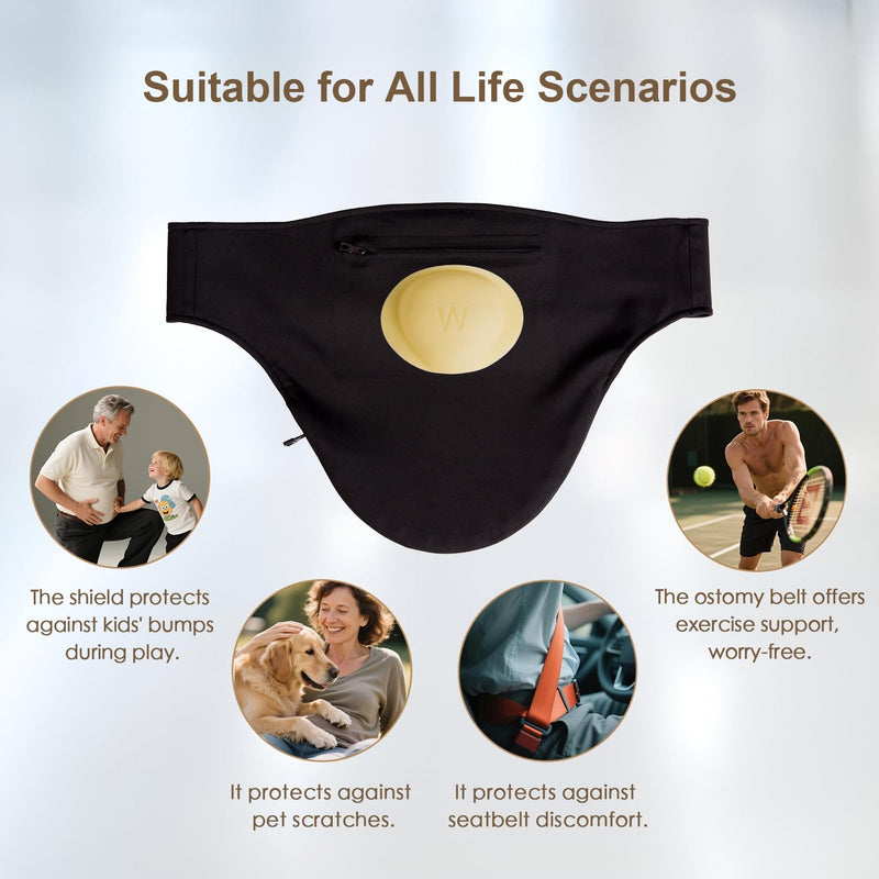 New Ostomy Belt with Stoma Guard and 50 Pairs of Stickers | Ultimate Protection for Your Ostomy Bag | Ostomy Bag Covers for Men and Women | Black(L) Large