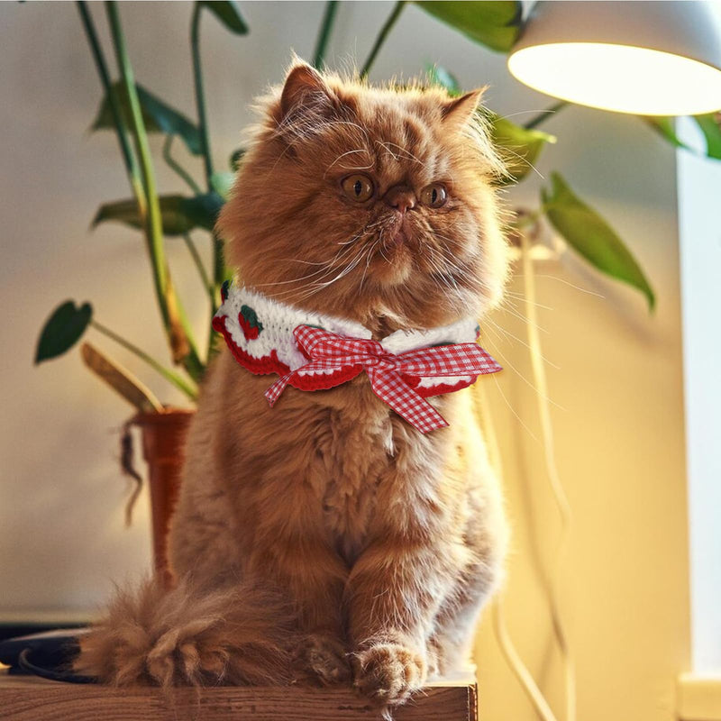 Cat Knitted Collar Breakaway Cat Collar with Cute Bow Tie and Strawberr Handmade Knitting Collar for Cats and Small Dogs Puppie - BeesActive Australia