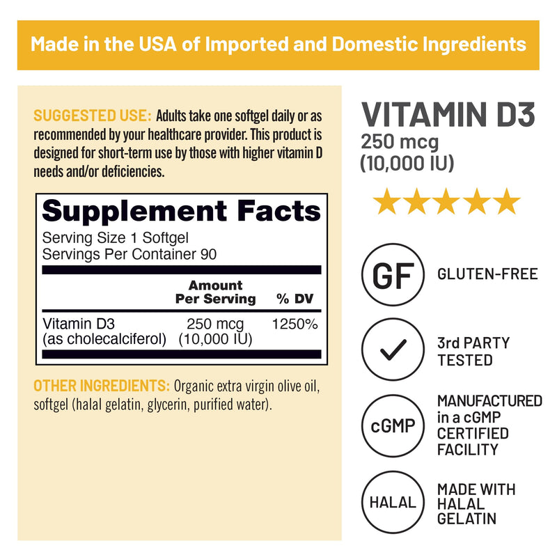 NatureWise Vitamin D3 10000IU Supplement, Immune Support, 90 Mini Softgels 90 Count (Pack of 1) 10000 IU