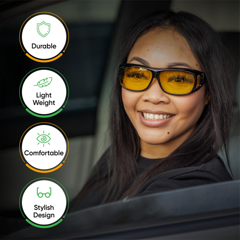 Official Night Driving Glasses with Glarecut Technology. Polarized Yellow Lenses Anti Glare Night Driving Glasses for Driving At Night, Black - BeesActive Australia