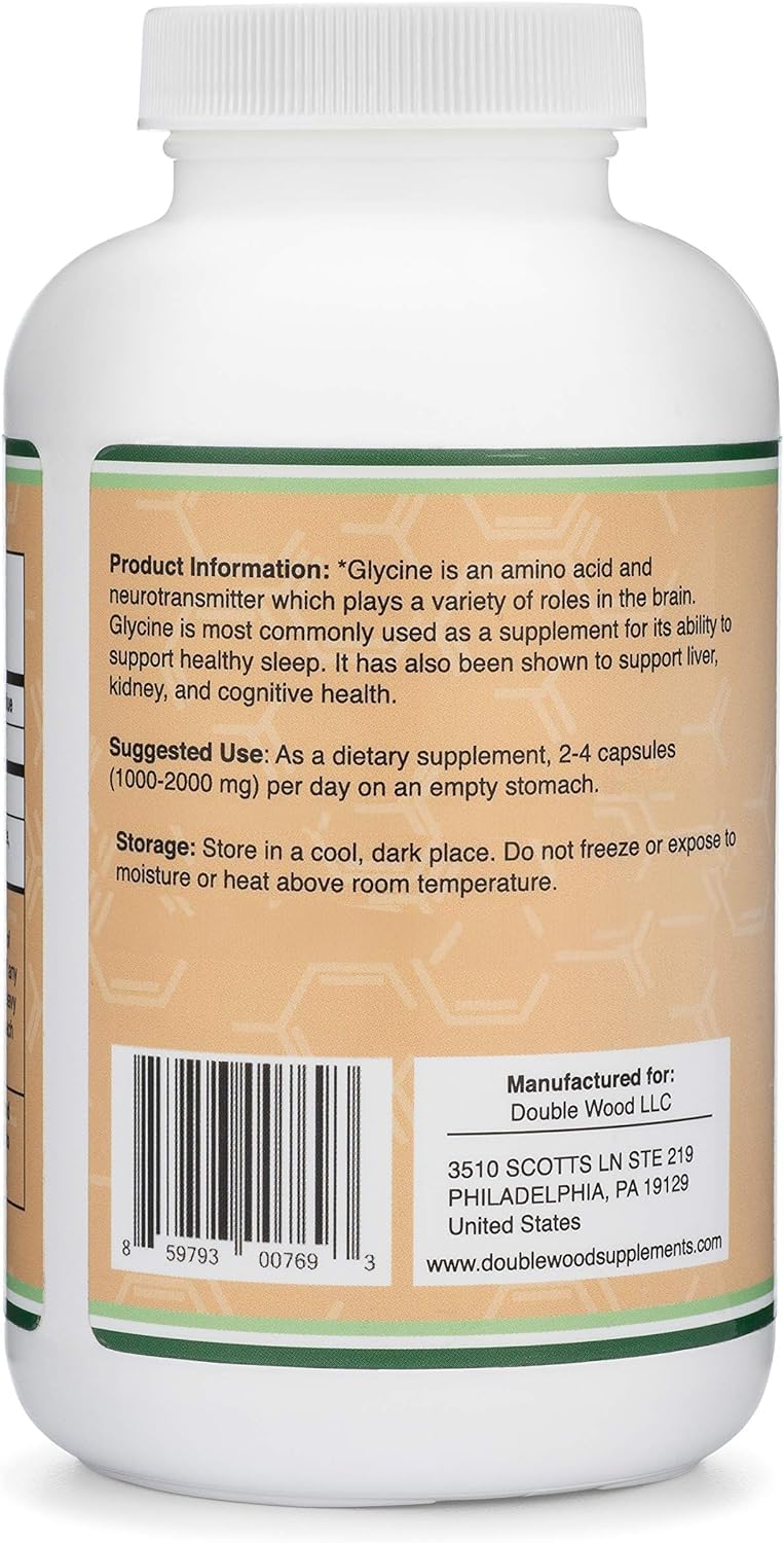 Glycine 500mg, Relaxing Amino Acid Supplement, Sleep Support, 300 Capsules | Restful Sleep + Relaxation Supplement, Fall + Stay Asleep, Wake Refreshed, Non-Habit-Forming, 2 Capsules Before Bed 300 Count (Pack of 1)