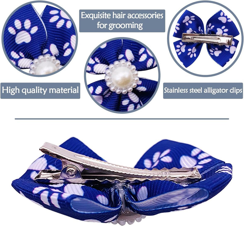 PET SHOW 20pcs Dog Hair Bows with Alligator Clips for Small Medium Dogs Bowknot Hair Clips Cat Puppy Yorkshire Grooming Hair Accessories Assorted (Paw Bone Printed) Paw Bone Printed - BeesActive Australia