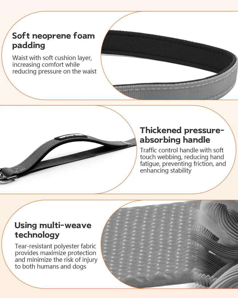 Hands Free Dog Leash, Multifunctional Crossbody Heavy Duty Dog Leash, 9.5 ft Long Waist Belt with Car Safety Buckle for Medium and Large Dogs Walking,Jogging,Running,Training (Grey 5.9-9.5ft). 5.9-9.5ft-Large Grey