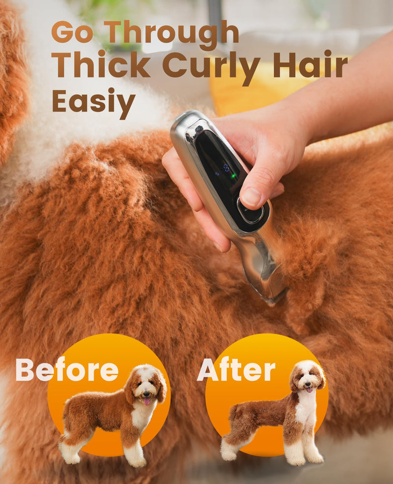 oneisall Dog Clippers for Grooming Thick Hair, Cordless Dog Shavers with Detachable Metal Blades for Home Groomer,Silver