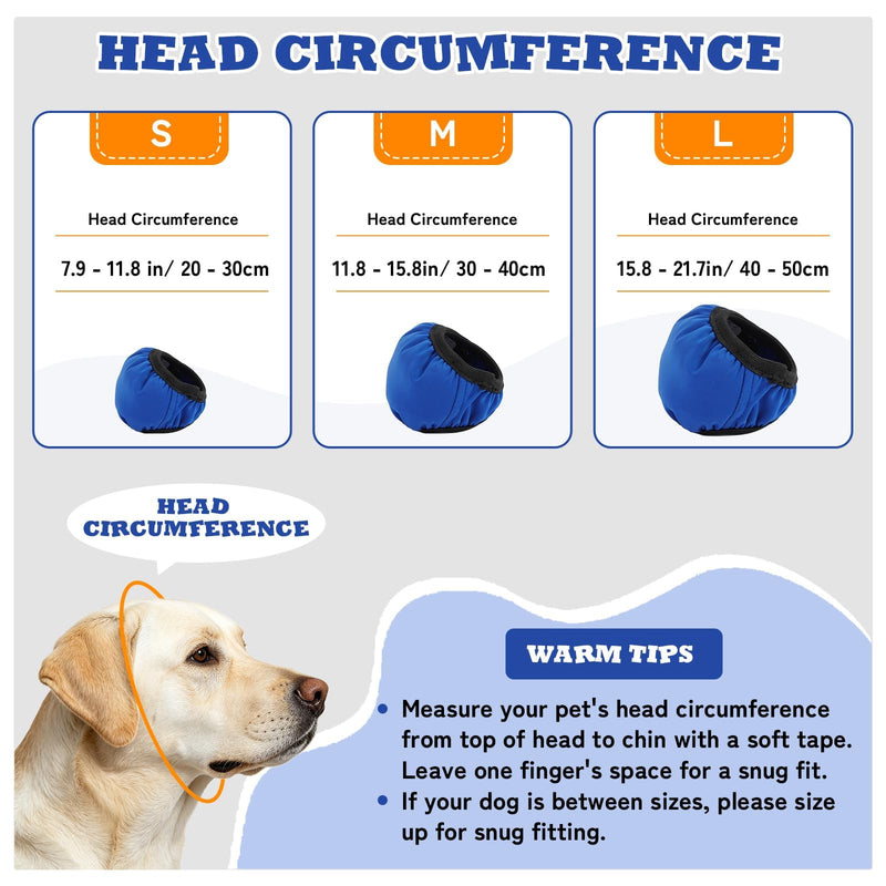 DORA BRIDAL Dog Ear Muffs Noise Protection for Anxiety Relief - Calming Dog Ear Wrap for Thunder Fireworks, Waterproof Pet Ear Cover for Bathing Swimming, Grooming M Blue
