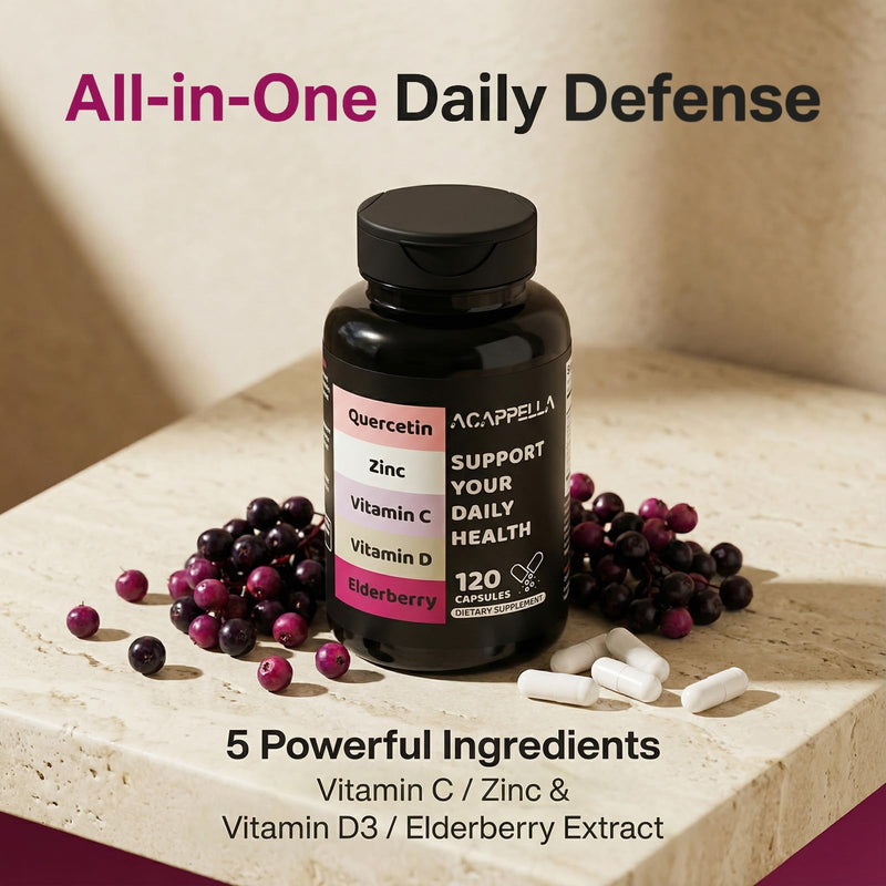 ACAPPELLA Elderberry Capsules with Zinc Vitamin C Capsules Vitamin D Elderberry Supplement - 120 Count