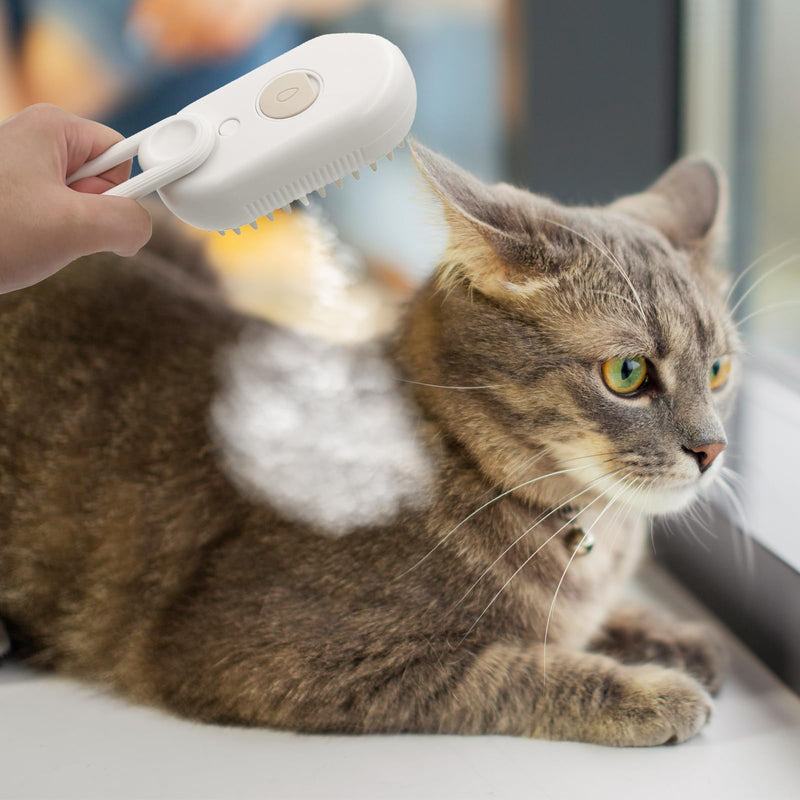 DONGTATA 3-in-1 Cat Steam Brush Cat Steamer Cat Brush Cat Spray Massage Comb Cat Massage Brush Eliminate Flying Hair for Cats and Dogs Pet Brush (White) White - BeesActive Australia