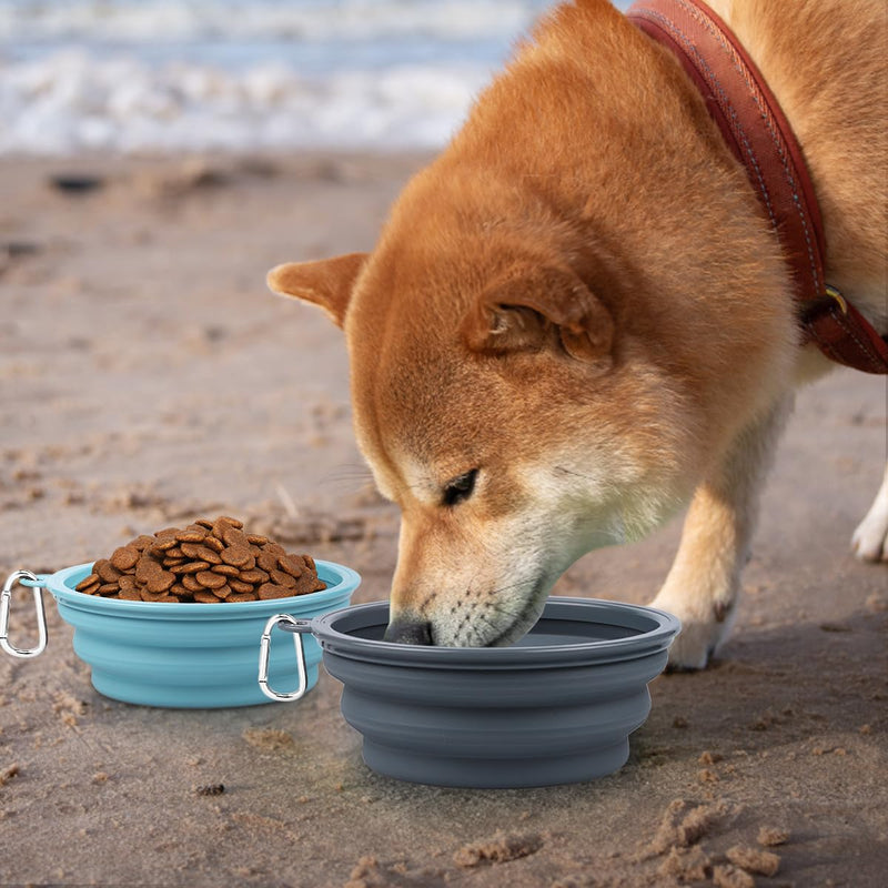Kytely Collapsible Dog Bowls X-Large (1500ml), 2 Pack Foldable Dog Travel Bowls, Portable Dog Water Food Bowl with Clasp, Pet Feeding Cup Dish for Traveling, Walking, Hiking (Blue+Grey) Lake Blue & Grey - BeesActive Australia