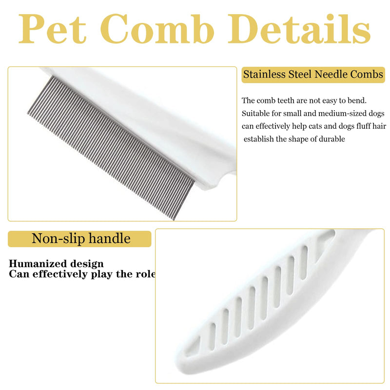 Multifunctional Pet Hair Comb Tear Stain Removal, Dog/Cat Lice Comb, Flea Brush for Cats, Suitable for Small Dogs Puppies, 2 in 1 Dog/Cat Comb Teeth Stainless Steel Combing Massage 2 Pcs White - BeesActive Australia