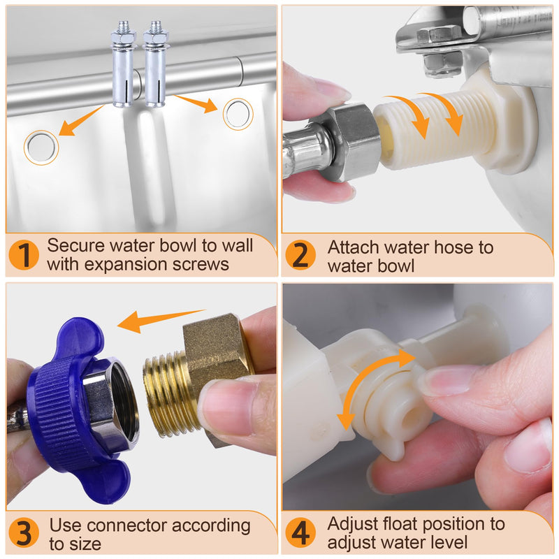 MYFAMIREA Automatic Animal Drinking Water Bowl Stainless Steel Waterer Feeder Farm Dog Dispenser Kit Self filling for Livestock Horse Goat Water Trough with Float Valve Drain Hole Hose Adapter Bolts - BeesActive Australia