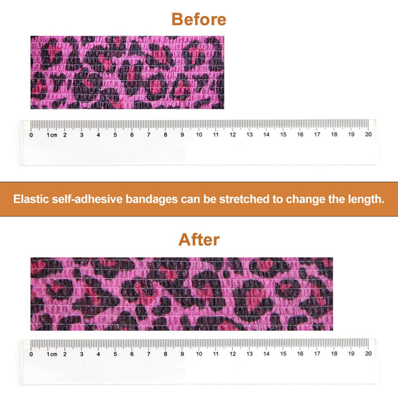MUEUSS Pet First Aid Tape Self Adherent Cohesive Bandage for Dogs Cats Horses Breathable Non-Woven Elastic Self Adhesive Sport Tape for Knee Ankle (2inches 6rolls Pink Leopard) - BeesActive Australia