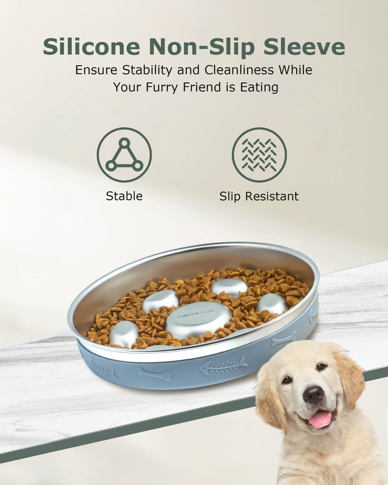 Slow Feeder Dog Bowl Stainless Steel,2-4 Cups Metal Dog Food Bowls with Non-Slip Silicone Mat,Slow Down Eating Pet Bowl for Small & Medium Sized Dogs - BeesActive Australia