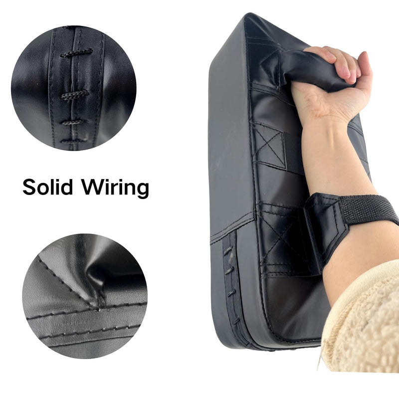 TLBTEK Taekwondo Kick Shield - Muay Thai MMA Karate Kickboxing Training Pads - Curved Leather Strike Shield Black 2 punching mitts+1 kick pad