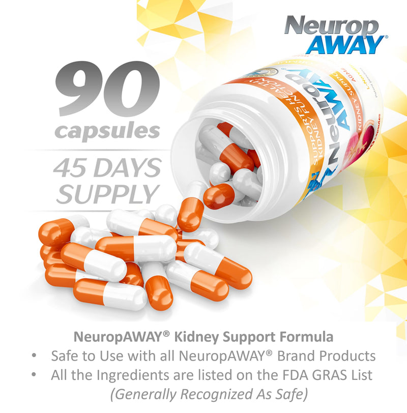 NeuropAWAY Kidney Support Formula Sugar Free with Agmatine Sulfate 500mg L-Novaline 50mg L-Ornithine 150mg L-Citrulline 100mg Per Capsule 90CT Fast Acting Kidney Support 90 Count (Pack of 1)