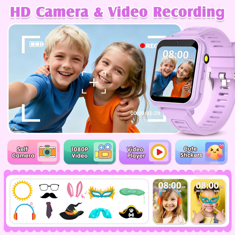 Smart Watch for Kids with 39 Games,Camera,Video,Music Player,Recorder,Alarm,Pedometer,Flashlight,Stopwatch,HD Touch Screen,Borthday Gift Toy for Girls Ages 3-12(Purple) purple