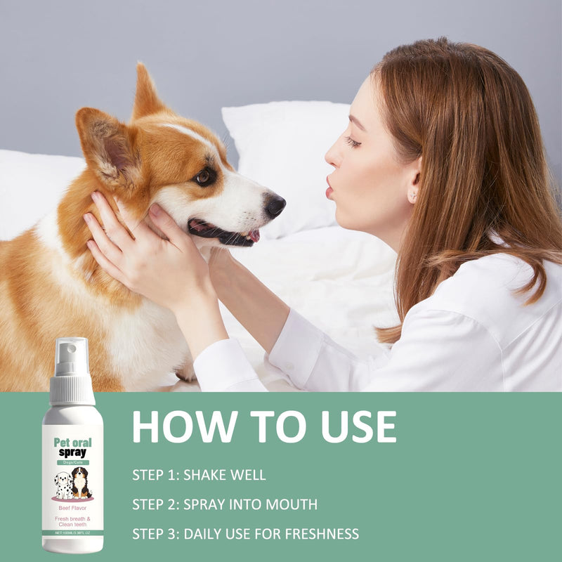2 Pcs Dog Teeth Cleaning Spray, Oral Spray for Dogs, Fresh Breath, No-Brush Oral Care, Easy Daily Use Dog Breath Freshener for Dogs Cats