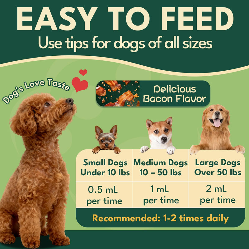 Liquid Collagen for Dogs, Natural Dog Collagen for Skin & Coat Support, Immune Support, Joint & Mobility Care with MSM, Middle-Aged and Older Dogs (Bacon Flavor - 60ml 2 Pack)