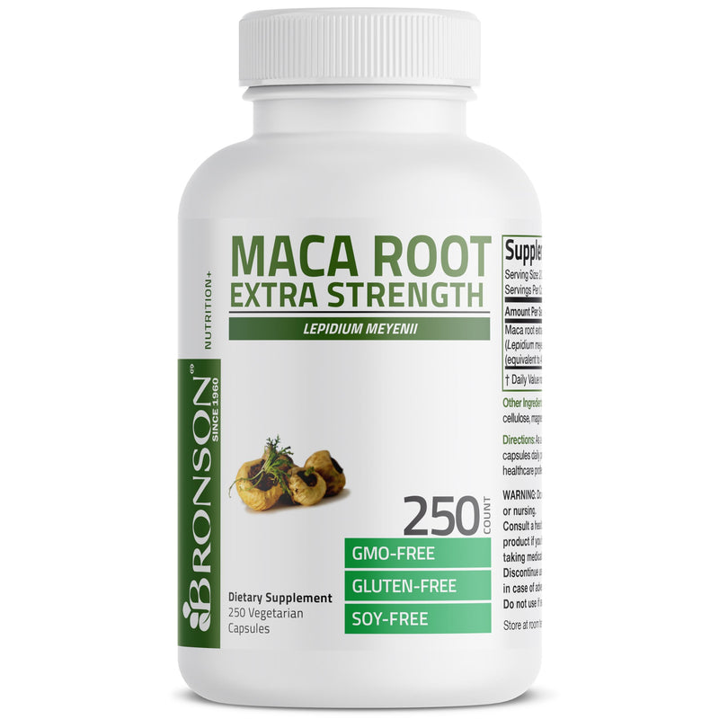 Bronson Maca Root Extra Lepidium Meyenii, Non-GMO, 250 Vegetarian Capsules Unflavoured 250 Count (Pack of 1)
