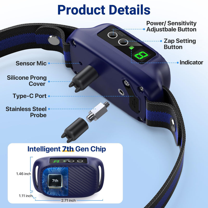 Dog Bark Collar, Automatic Barking Collar with Beep Vibration,Rechargeable Anti Bark Collar with Adjustable 8 Sensitivity,Smart Bark Training Collars for Large Medium Dogs(Midnight) Midnight - BeesActive Australia