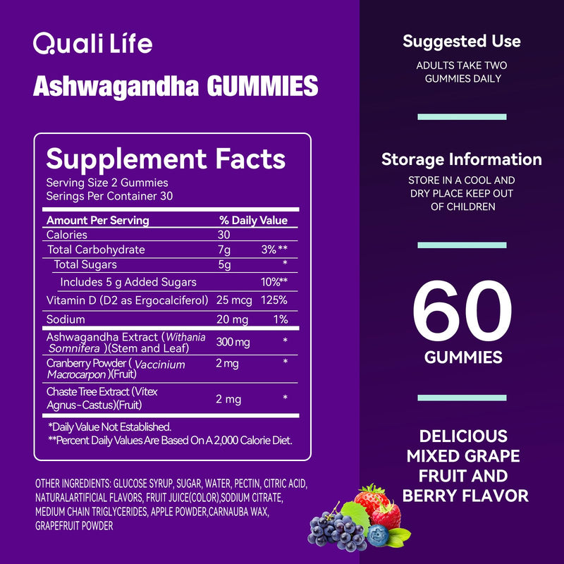 Ashwagandha Gummies for Relax & Cortisol Support – High Strength Root Extract with Cranberry & Chaste Tree, Grapefruit & Berry Flavour – Vegan, Non-GMO, Gluten-Free – 120 Gummies (60 Days) 2