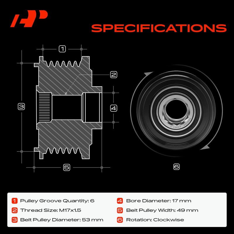A-Premium Alternator Freewheel Clutch Pulley Compatible with Jeep Compass/Patriot 2007-2017 & Dodge Journey 2009-2015, Avenger 2008-2014, Caliber 2007-2012 & Chrysler 200 2011-2014, Sebring 2007-2010
