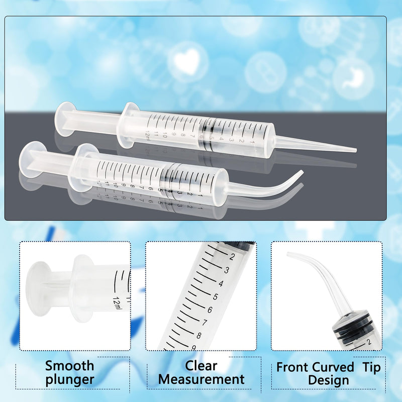100 Pcs 12ml Plastic Syringes with Curved Tip and Straight Tip Disposable Irrigation Syringe with Measurement Dispensing Syringe Tools for Oral Care Animal Feeding - BeesActive Australia