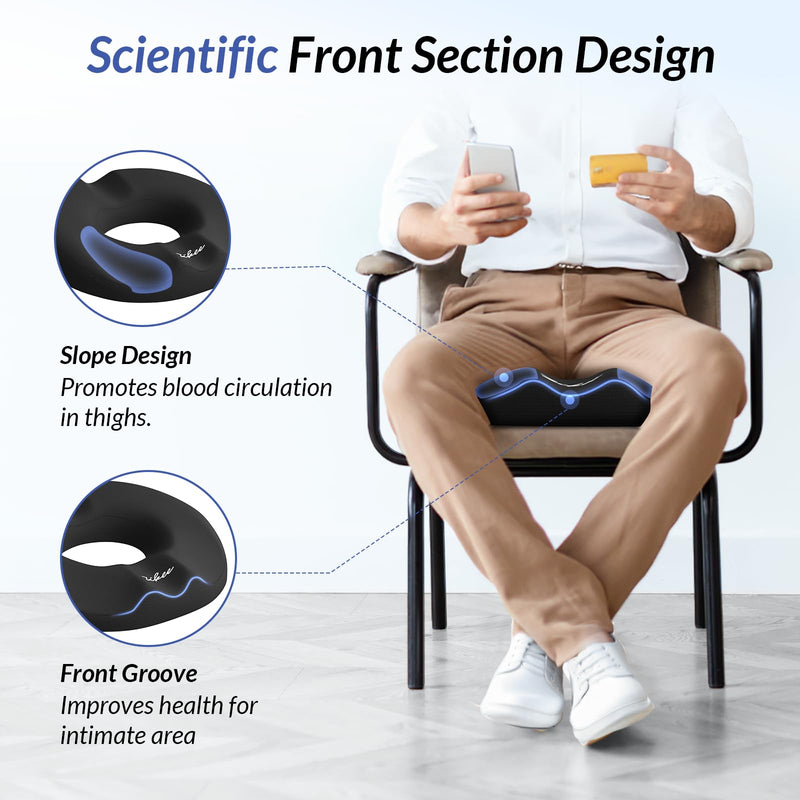 ZIKEE Dual U-Shaped Donut Pillow for Tailbone Pain, Hemorrhoid Pillow for Sitting with Pressure Relief Hole & Slope Design, Donut Seat Cushion for Coccyx, Postpartum & Post Surgery Sitting Relief Black