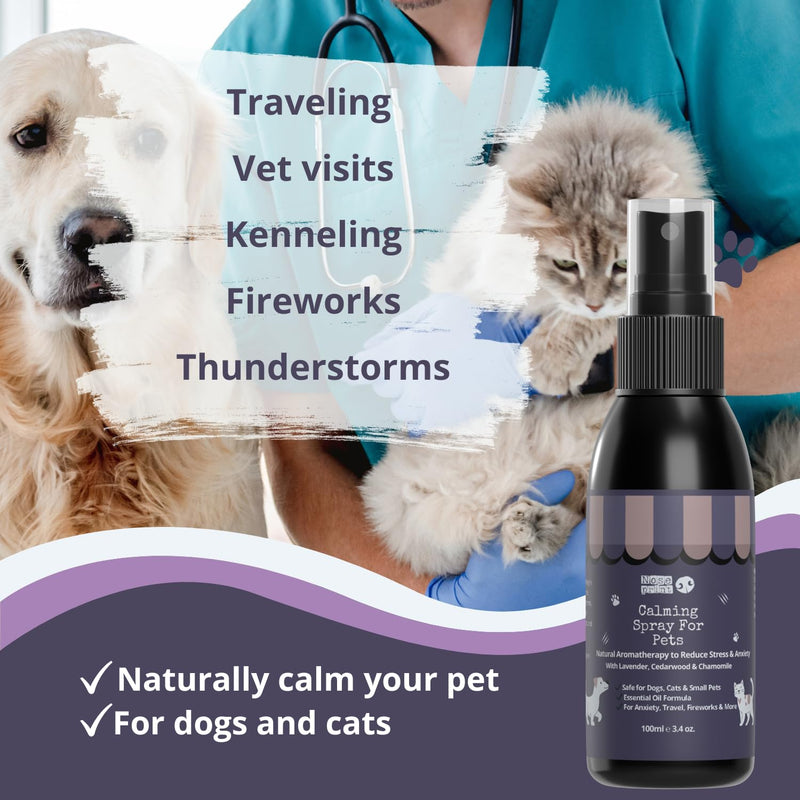 Herbal Calming Spray for Pets – 100ml Natural Home & Travel Spray with Lavender, Chamomile, Cedarwood – Reduces Stress & Anxiety in Dogs & Cats – Use on Bedding, Carriers, Blankets