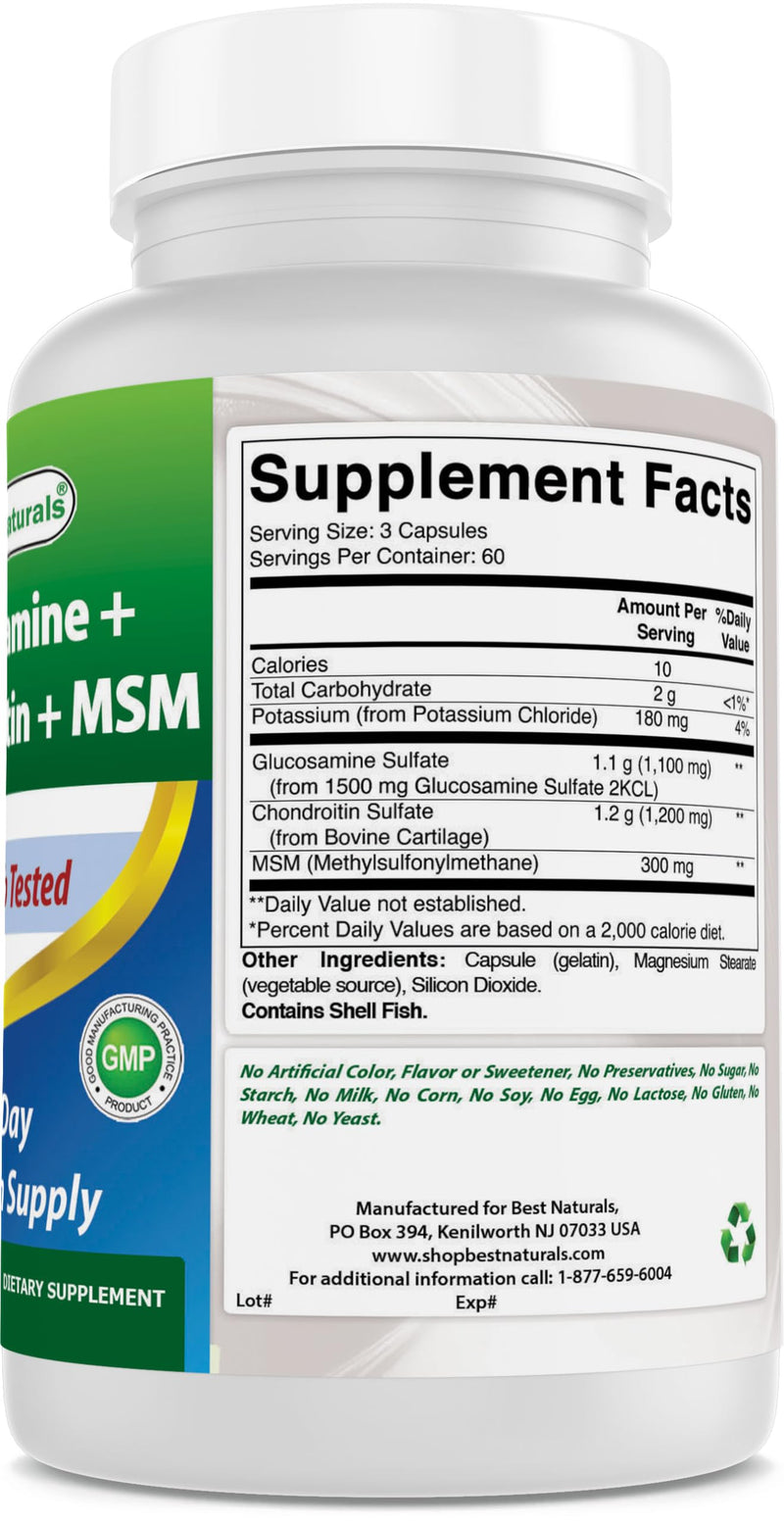 Best Naturals Glucosamine Chondroitin and MSM (Non-GMO) - Promotes Joint Health - 180 Count (Pack of 2) 180 Count (Pack of 2)