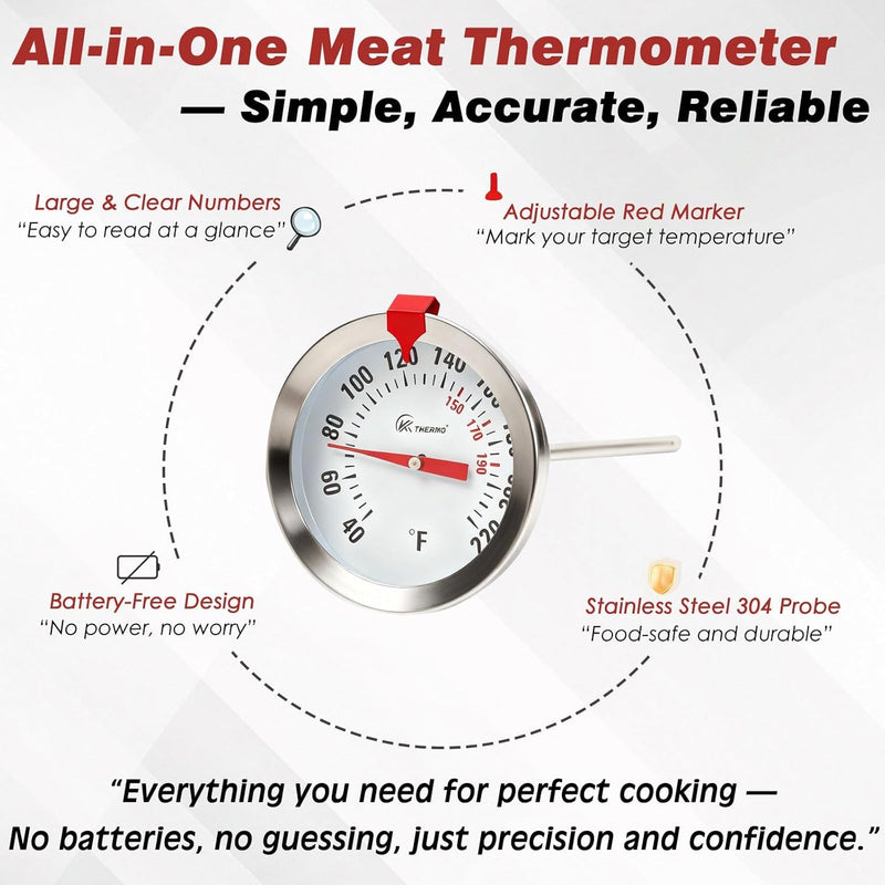 Instant Read Meat Thermometer 2'' Cooking Thermometer Kitchen Thermometer for Cooking for Liquid, Steak, Turkey Temp Checking Analog-Classic No-frills