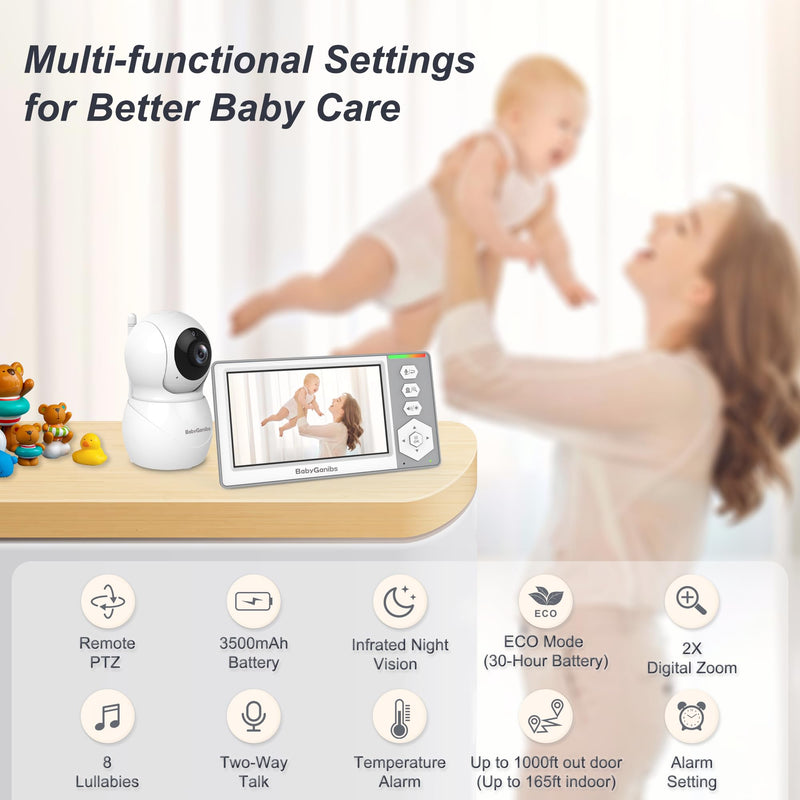 Baby Monitor with Camera and Audio, 4.3'' Video Baby Monitor with 1000ft Long Range and 30-Hour Battery, Baby Monitor No WiFi, Remote Pan-Tilt-Zoom, Night Vision, ECO Mode, 2-Way Talk BG1049 - BeesActive Australia