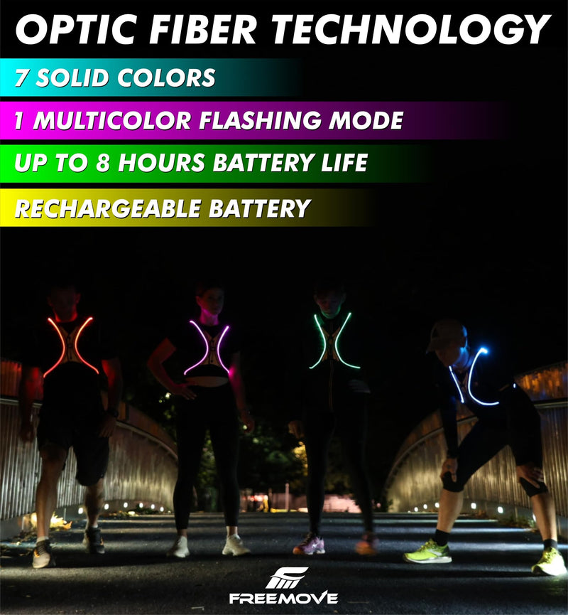 SPIDER Reflective Lighted Running Vest - Optic Fiber Technology, Bright, 360° Visible, Ultralight, Phone Pocket, Fully Adjustable Size XS-3XL - Reflective Running Gear for Safe Night Sports & Walking Standard size (XS-3XL)