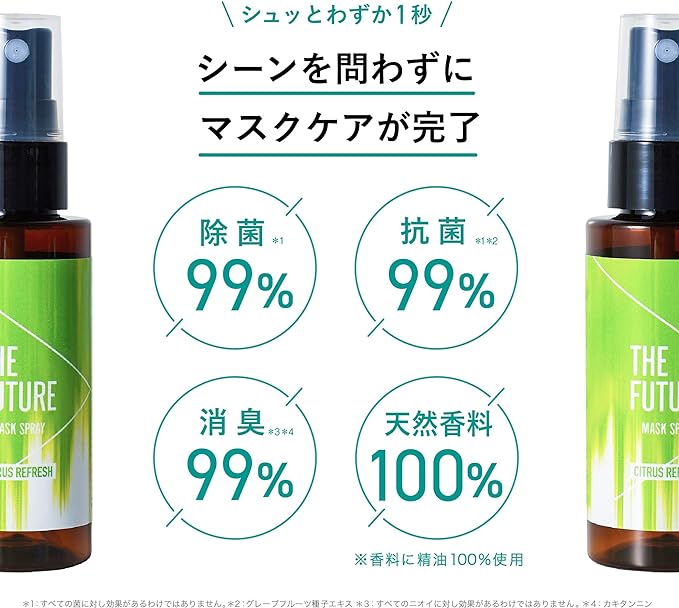 THE FUTURE Citrus Refreshing Mask Spray, Disinfectant, Deodorizing, Antibacterial, Aroma, 100% Natural Fragrance, Made in Japan, Portable, 1.6 fl oz (48 ml) 1 Bottle - BeesActive Australia