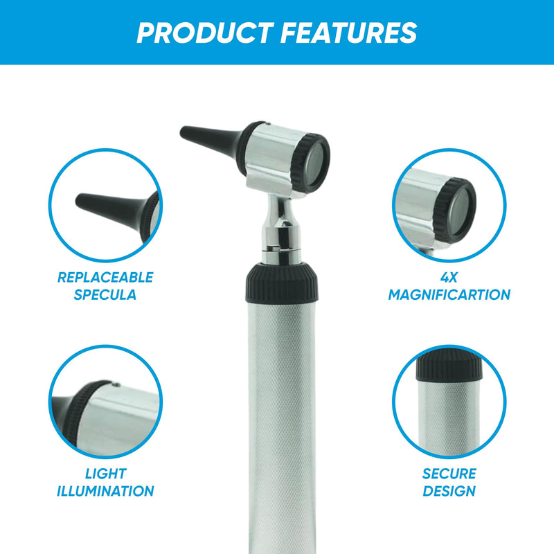 YNR Portable Otoscope with LED Light for Diagnostic Examination with 4X Magnification - Pocket Ear Scope with Rheostat Switch & Vegan Leather Case, Includes Sanitizable Specula & 3.0V LED Bulb - BeesActive Australia