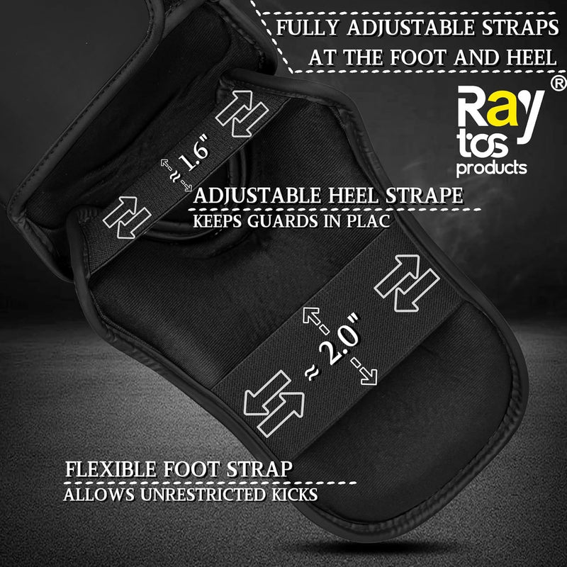 Muay Thai Shin Guards - MMA Kickboxing Leg Instep Protective Pads, Martial Art Sparring Gear for BJJ Karate Boxing Taekwondo Training, Men Adults Kids Children Black&A Medium