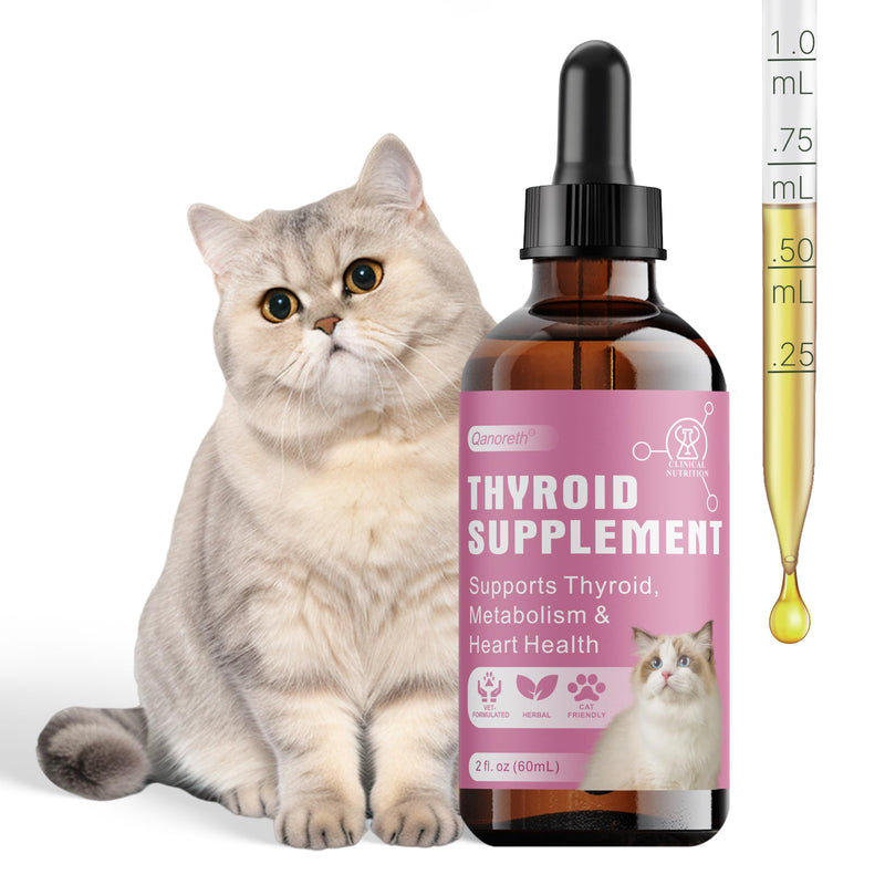 Thyroid Support for Cats, Natural Cat Appetite Stimulant & Cat Weight Gainer Drops – Helps Support Metabolism, Energy & Weight Gain for Cats – Vet-Formulated Herbal Liquid Supplement, 2 fl oz