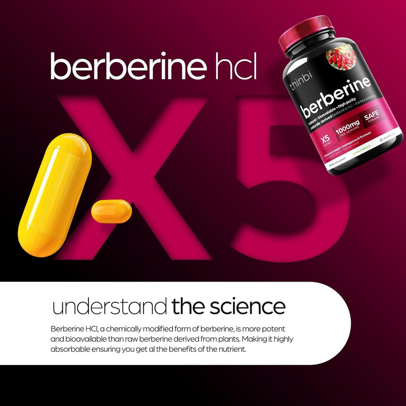 Berberine Supplement 1000mg Potent Botanical Capsules for Weight Management Support with Bitter Melon Fruit and Banaba Leaf Extract - HCl from Indian Barberry Extract - 30 Servings -Thinbi 100 Count (Pack of 1) - BeesActive Australia